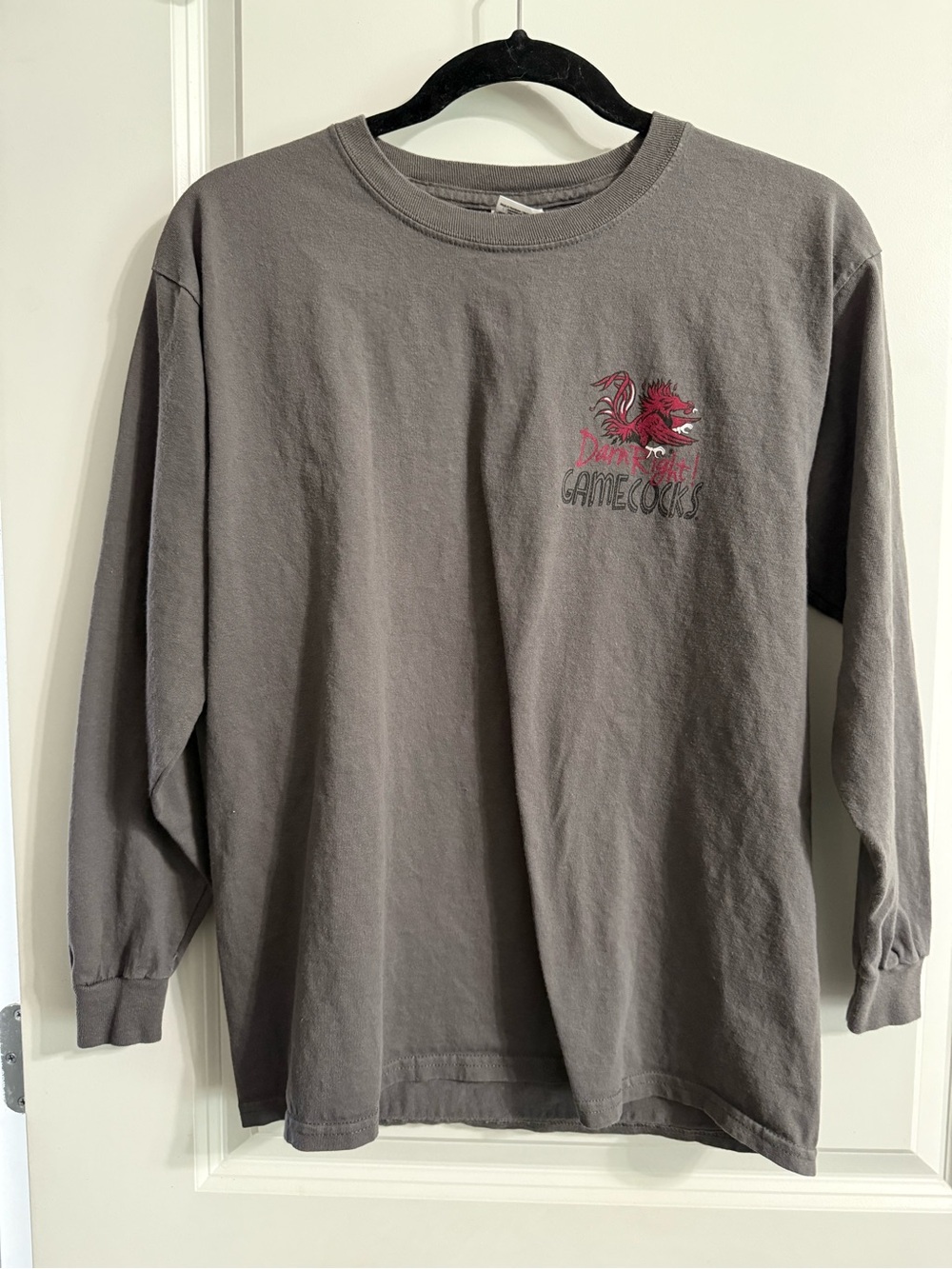 Gildan Gray Long-Sleeve Gamecocks Crewneck Tee with Red Logo